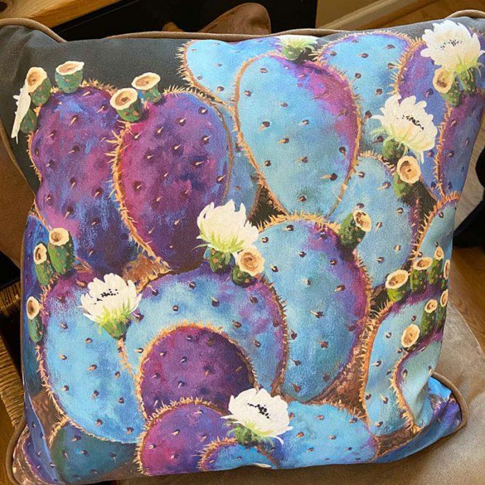 accent pillow with violet prickly pear cactus