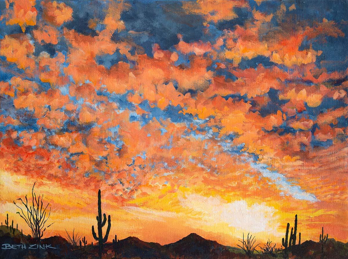 beth zink painting arizona sunset with saguaro cactus