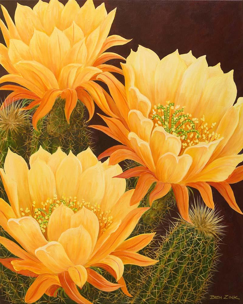 beth zink painting spiny cactus with yellow flowers