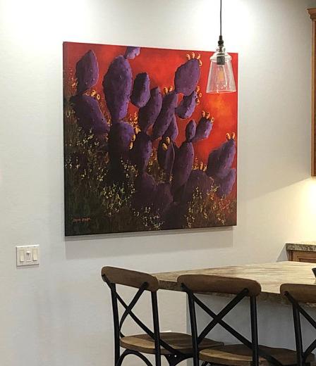 beth zink art in homes purple prickly pear cactus yellow flowers